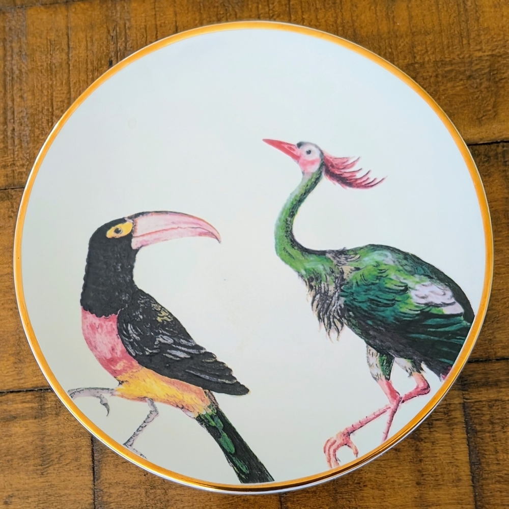 Rare! H&M Tropical Birds 6.5" Gold Rimmed Canape Plate!